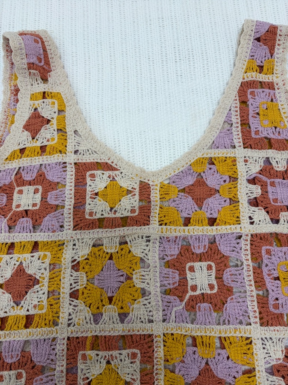 Rebellion Again Crochet Granny Square Knit Crop Top in pastel Colors. Size Large - Picture 5 of 12